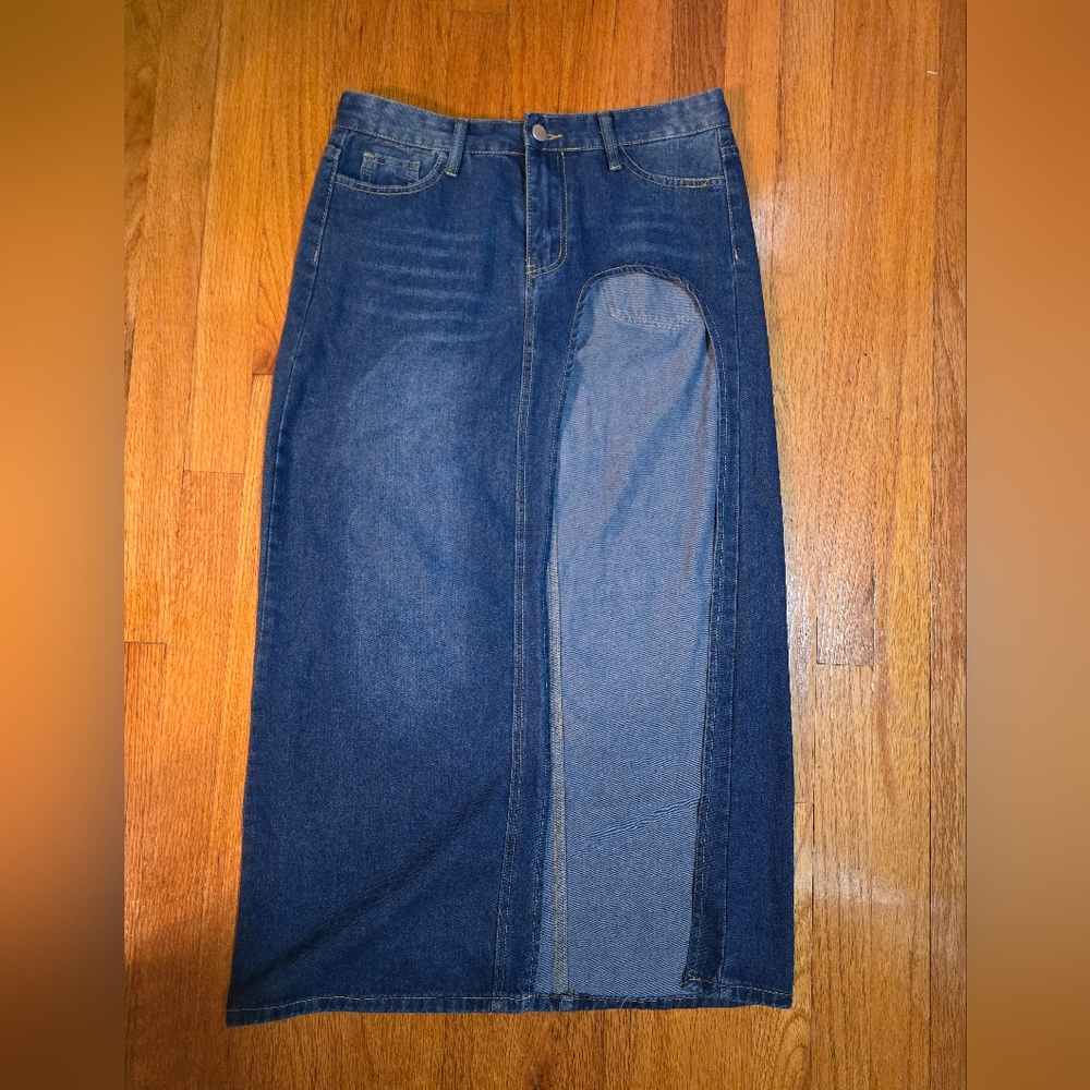 High Slit Jean Skirt